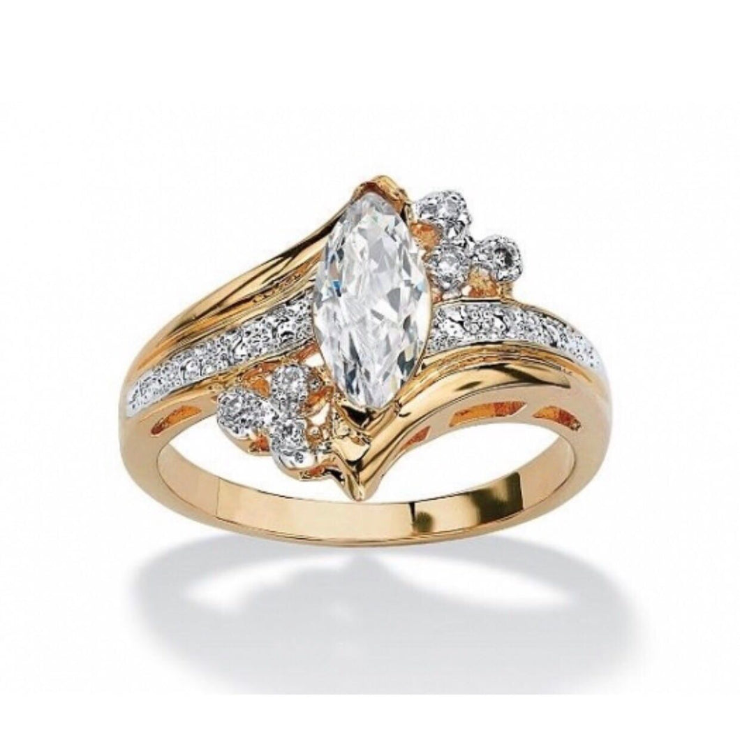 Marquise-Cut Cubic Zirconia Engagement Anniversary Ring in 14k Gold-Plated Classic