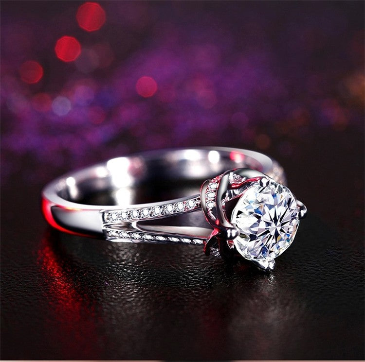 Solitaire Crystal Split Band Ring
